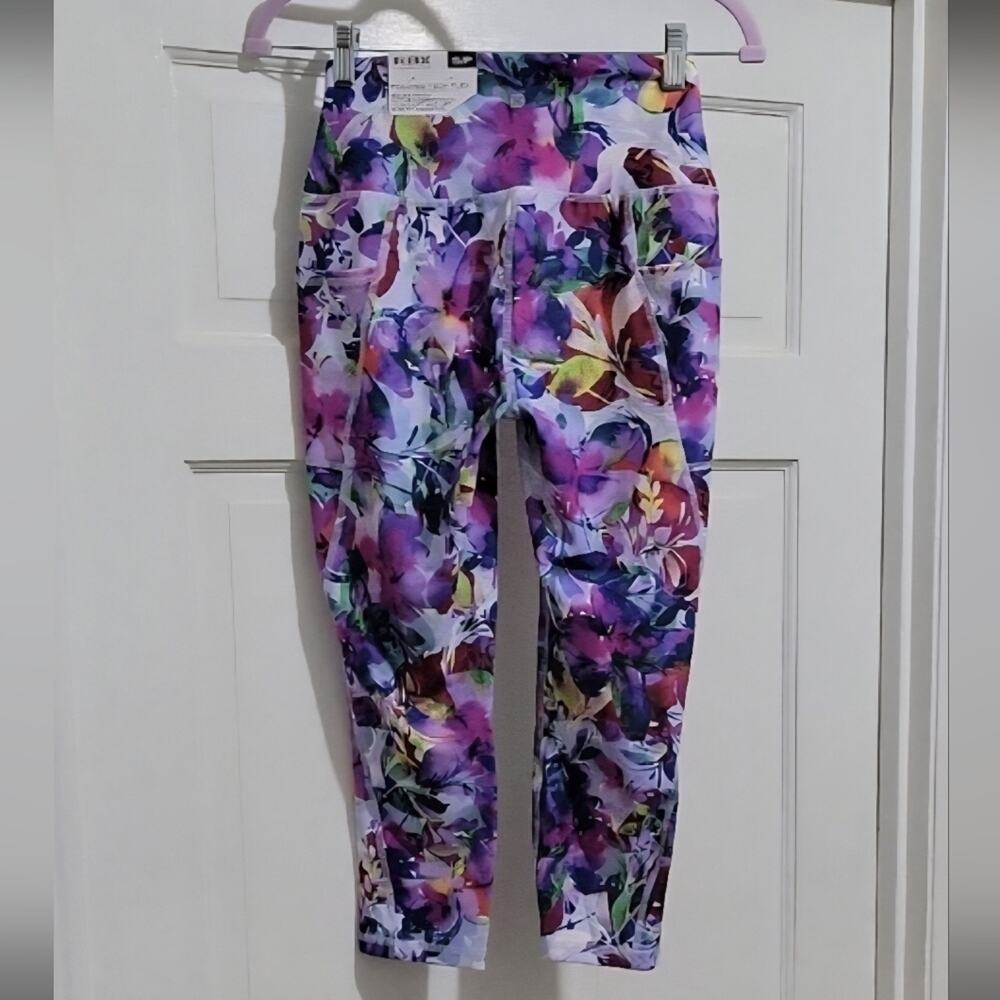 NWT RBX Tech Flex Leggings Purple Floral Womens Sz S/P, Compression, Athletic